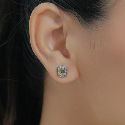 Yellow Emerald Lab Diamond Halo Stud Earrings Earrings
