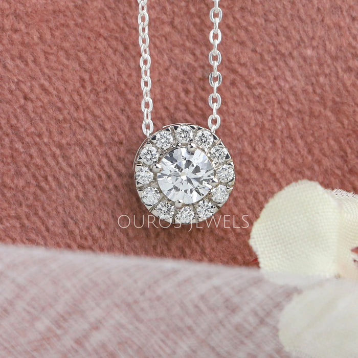 Round Lab Grown Diamond Halo Necklace