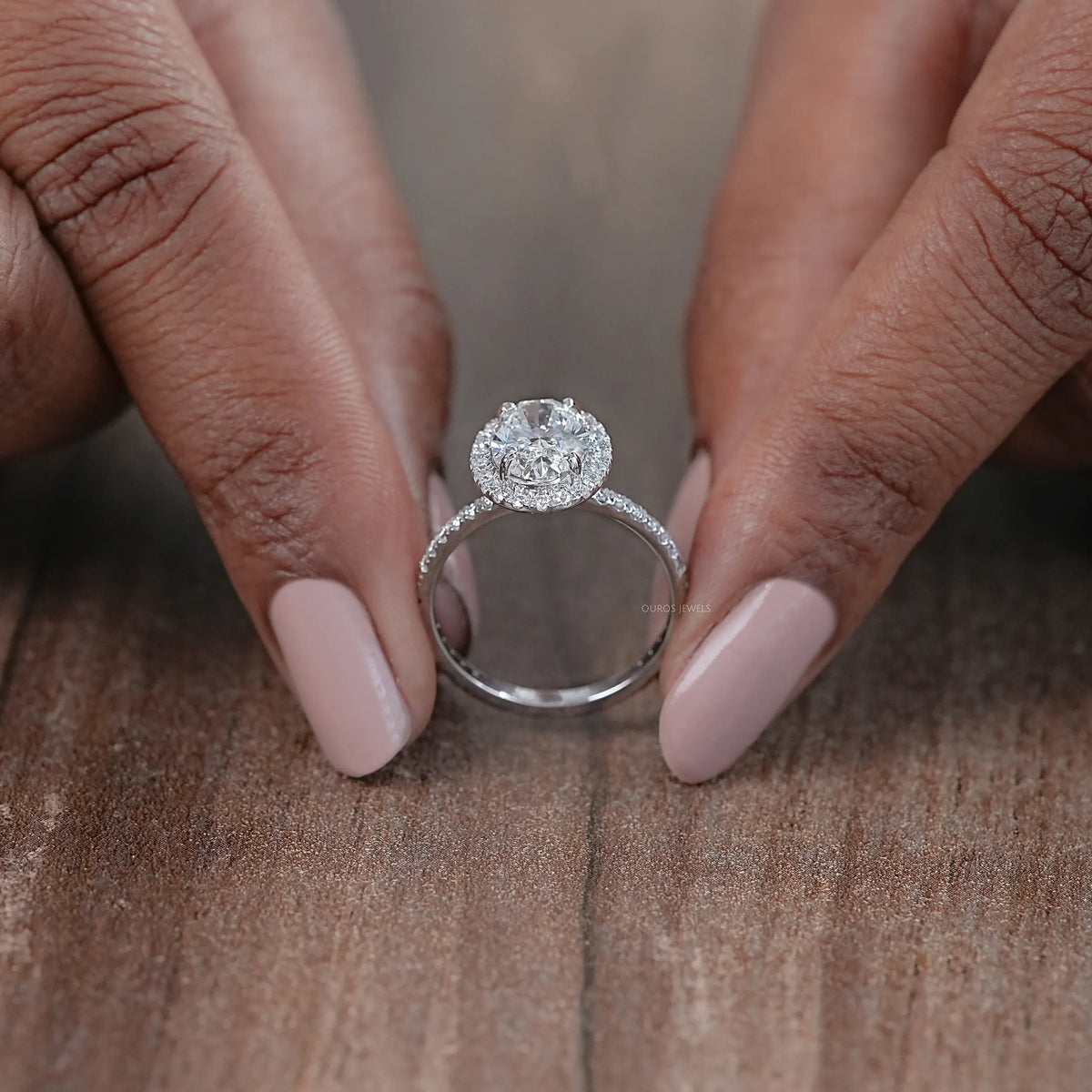 Oval Cut Halo Accent Diamond Engagement Ring Ring