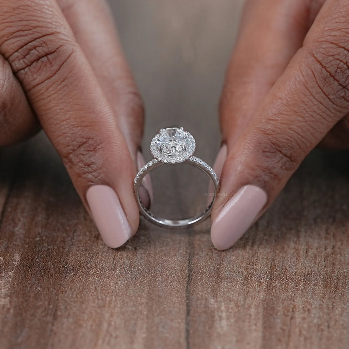 Accented Oval Cut Halo Diamond Engagement Ring
