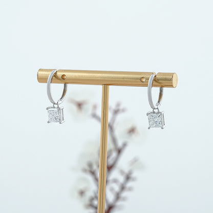 Lab Diamond Princess Cut Dangle Hoop Earrings