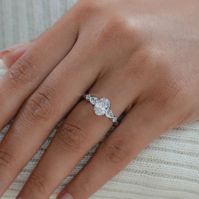 Oval And Pear Lab Diamond Five Stone Engagement Ring