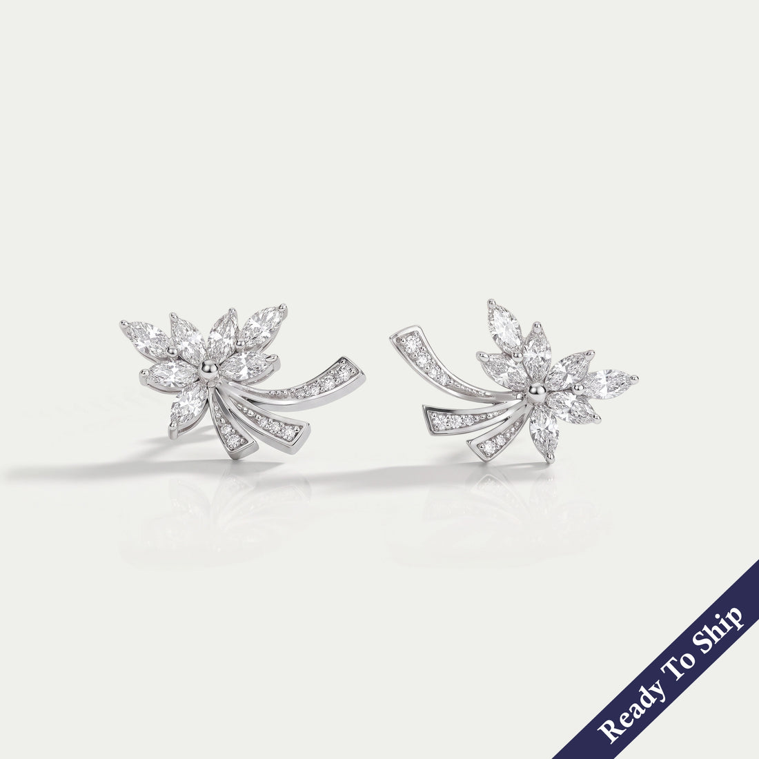 White Gold Marquise-Cut Cluster Diamond Earrings
