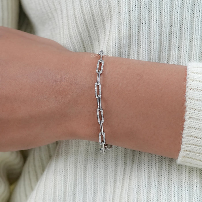 Round Diamond Paperclip Link Bracelet