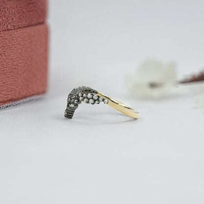 Marquise and Round Lab Diamond Curved Wedding Ring 