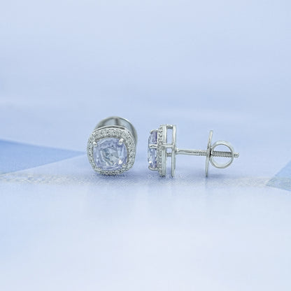Blue Oval Sapphire Gemstone With Lab Diamond Halo Earring 