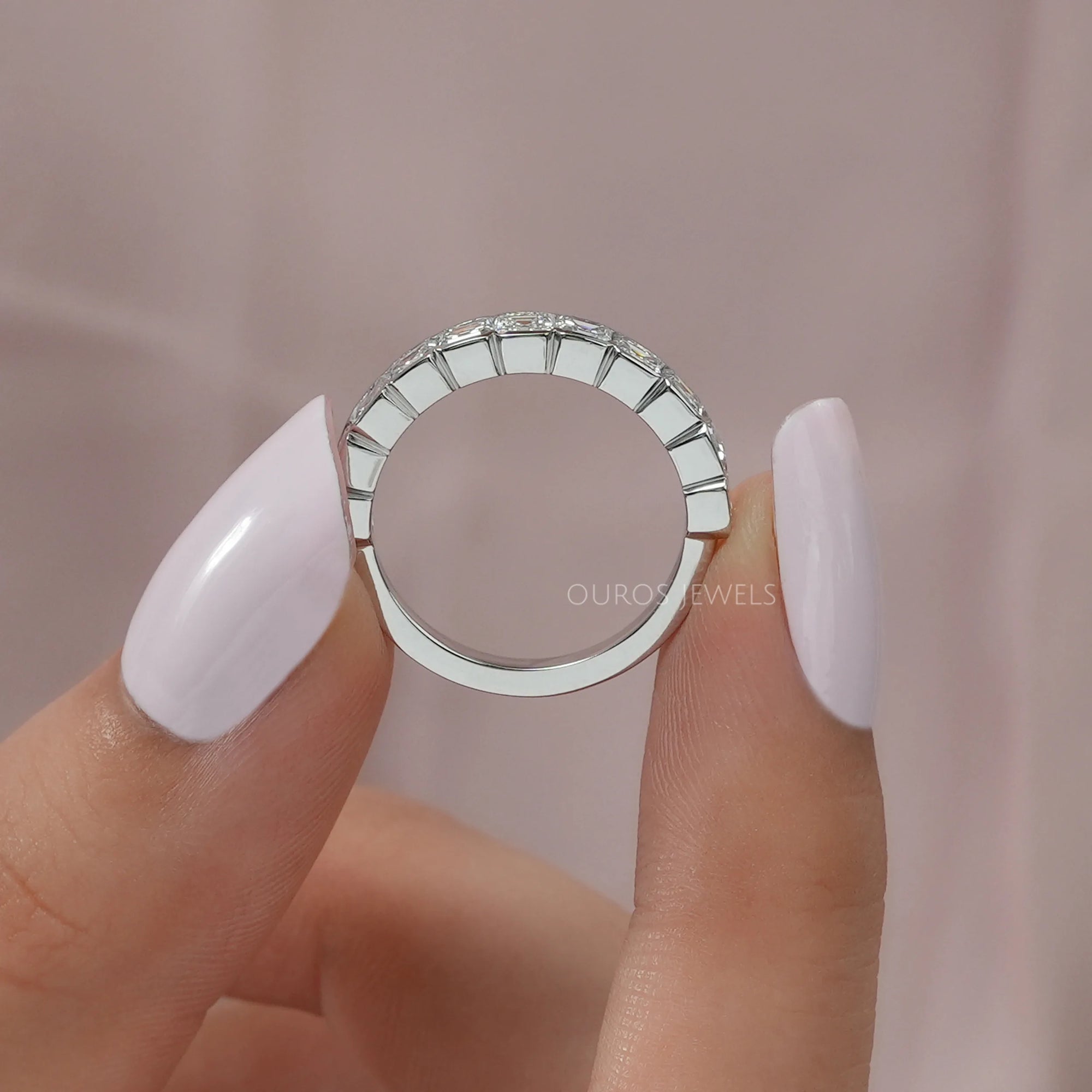 Asscher Cut Lab Diamond Half Eternity Wedding Band