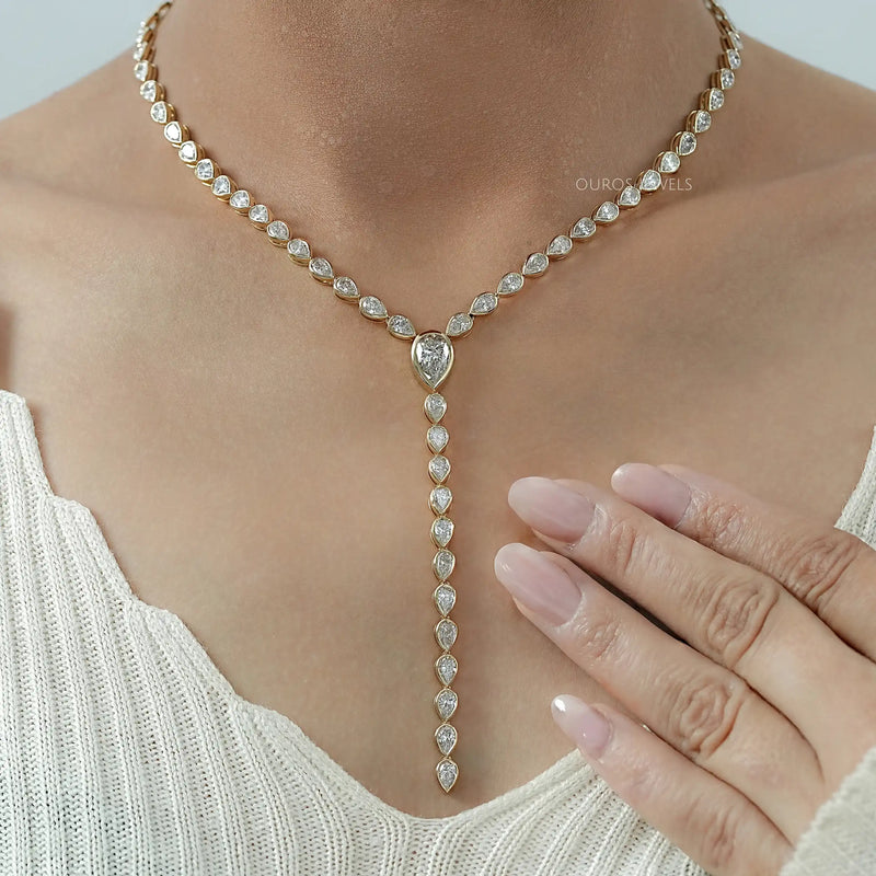 Bezel Set Pear Lab Grown Diamond Lariat Necklace