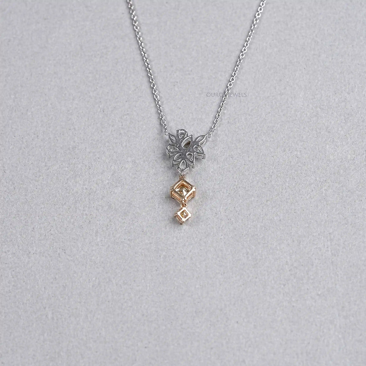 Cluster Diamond Yellow Asscher Cut Pendant Necklaces