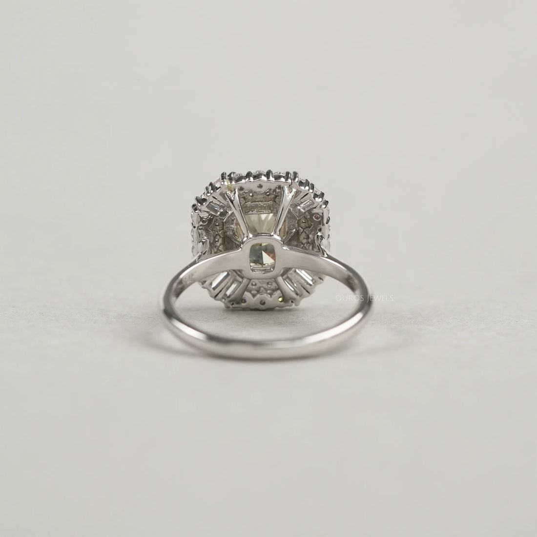 Yellow Cushion Cut Bezel Set Cluster Diamond Ring