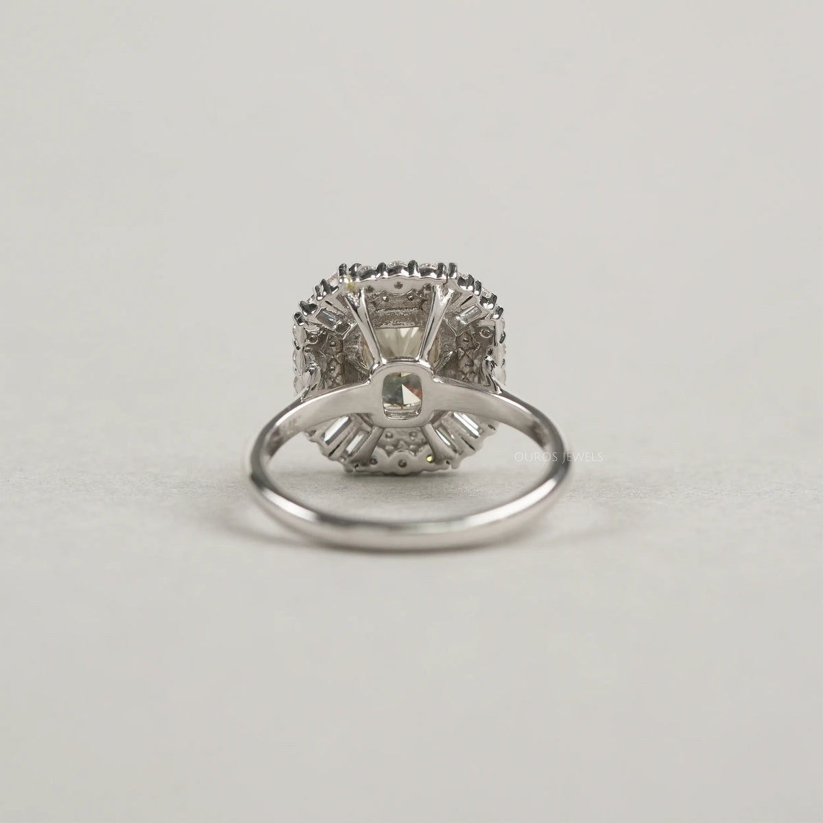 Yellow Cushion Cut Bezel Set Cluster Diamond Ring