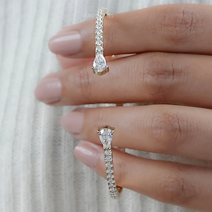 Pear And Round Cut Lab Diamond Open Cuff Bangle 