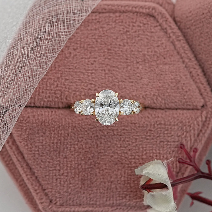 Five Stone Oval And Round Diamond Engagement Ring