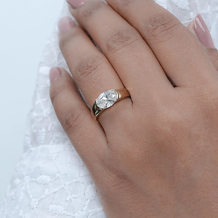 2 ct Oval Cut East West Half Bezel Engagement Ring