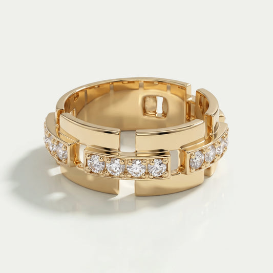 Yellow Gold Round Cut Lab Diamond Wedding Band Ring