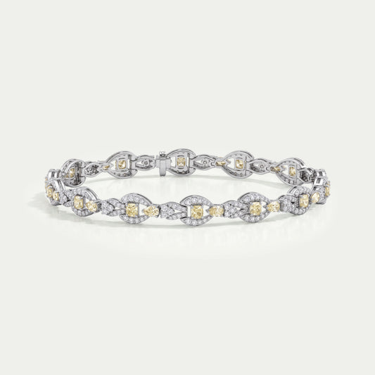 Yellow Cushion Cut Halo Tennis Bracelet