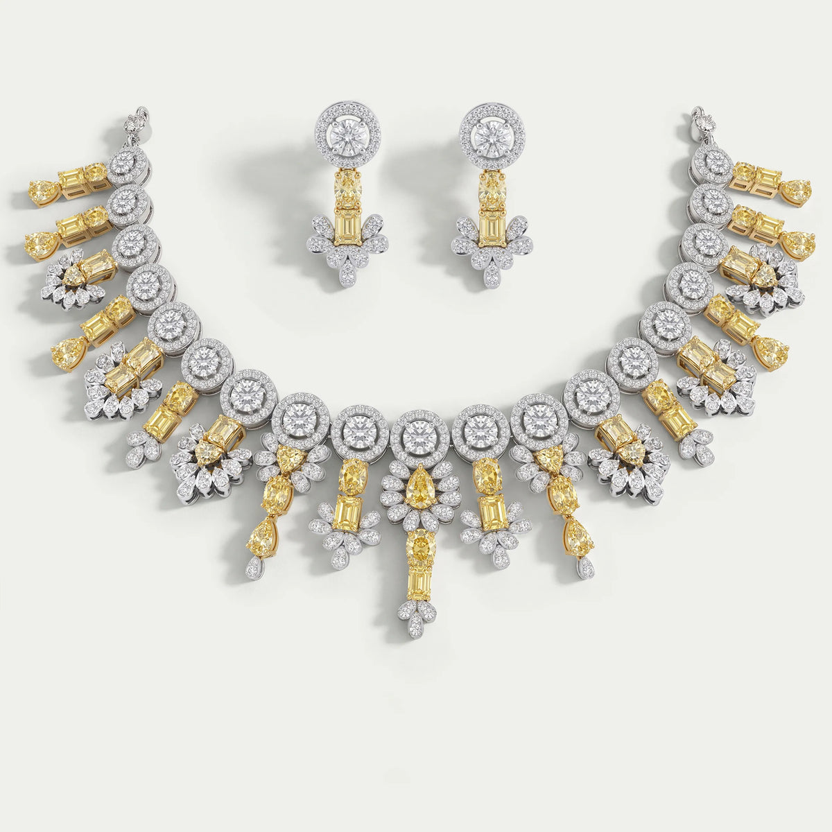 Yellow Multi Shape Lab Diamond Bridal Necklace Set Necklaces