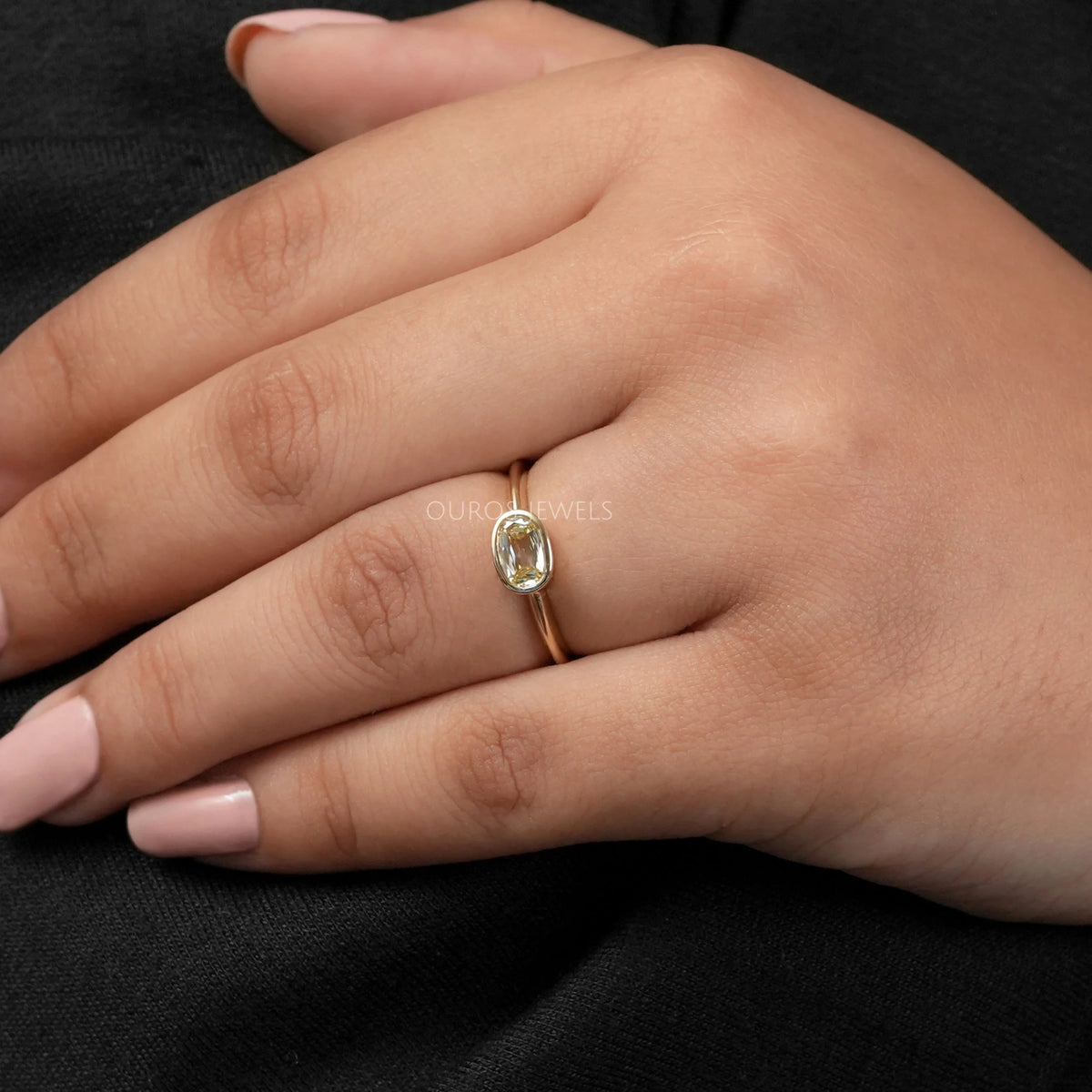 Yellow Old Mine Cushion Bezel Set Solitaire Ring Ring