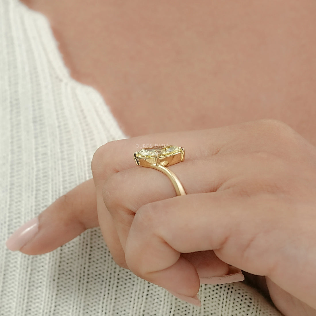 Yellow Old Mine Marquise Diamond V Shape Solitaire Ring Rings