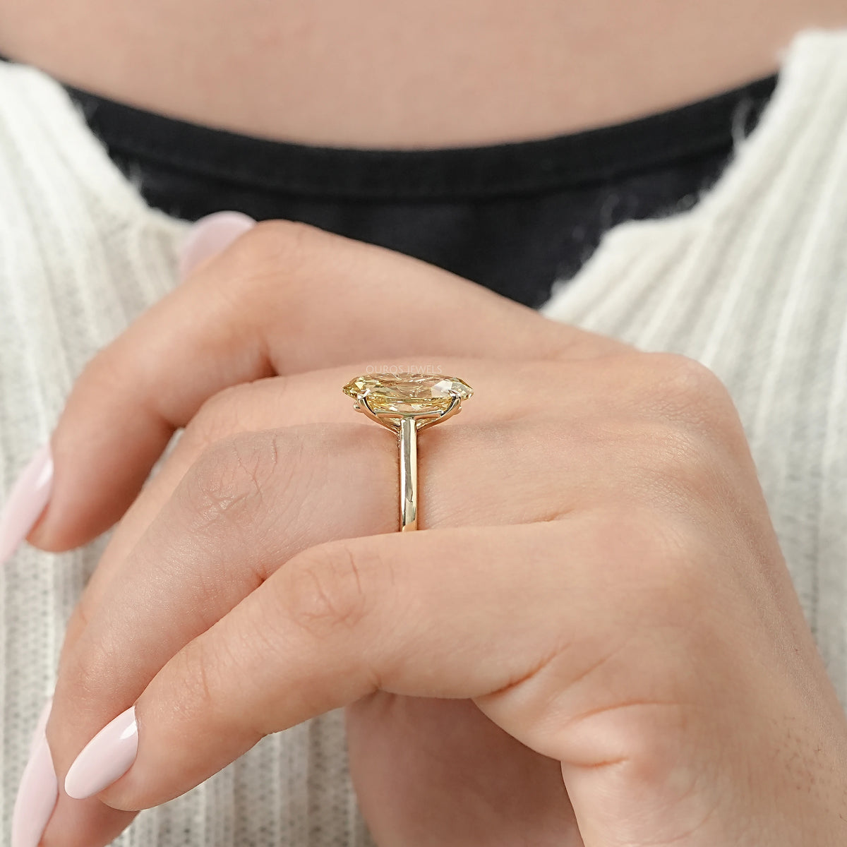 Fancy Yellow Old Mine Moval Cut Solitaire Engagement Ring Rings