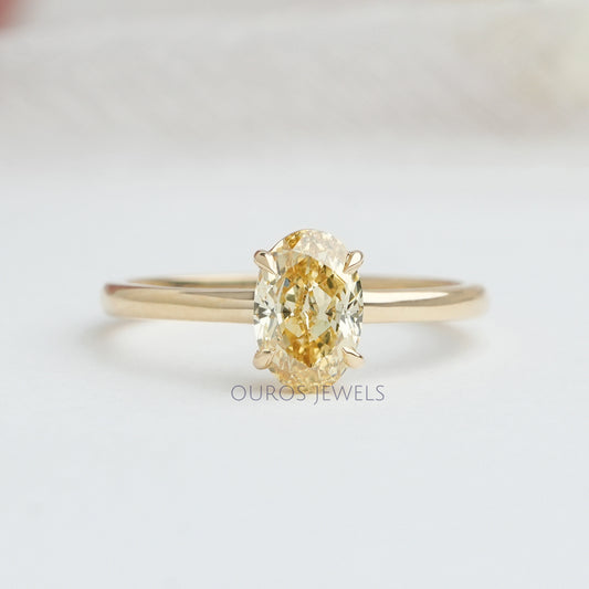 Yellow Oval Cut Lab Grown Solitaire Diamond Ring Rings