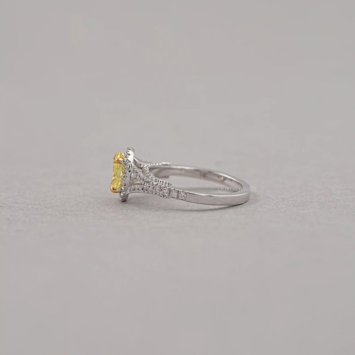 Yellow Oval Diamond Halo Split Shank Wedding Ring
