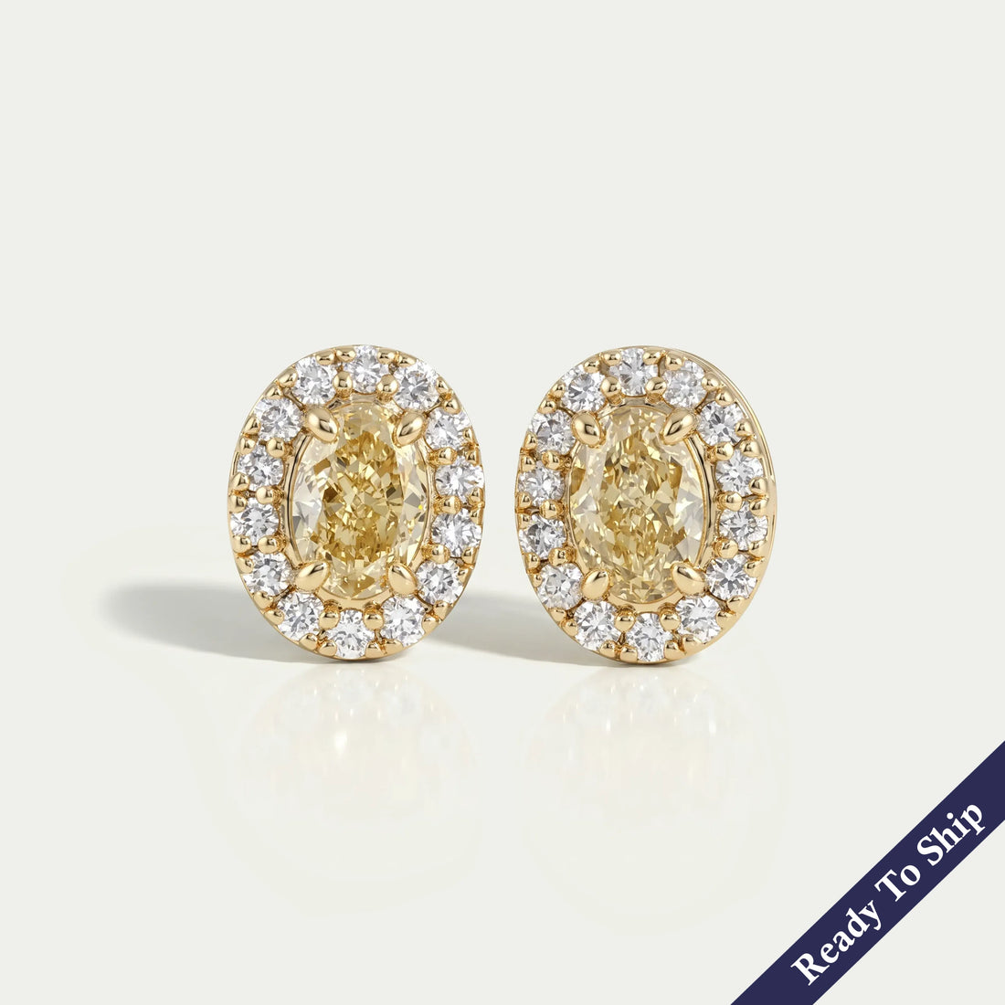 Yellow Oval Diamond Halo Stud Earrings Earrings