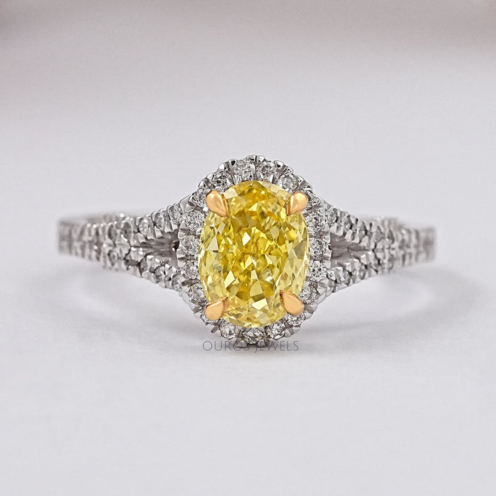 Yellow Oval Diamond Halo Split Shank Wedding Ring