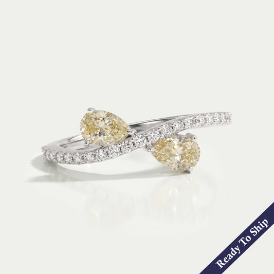 Yellow Pear Diamond Crossover Ring