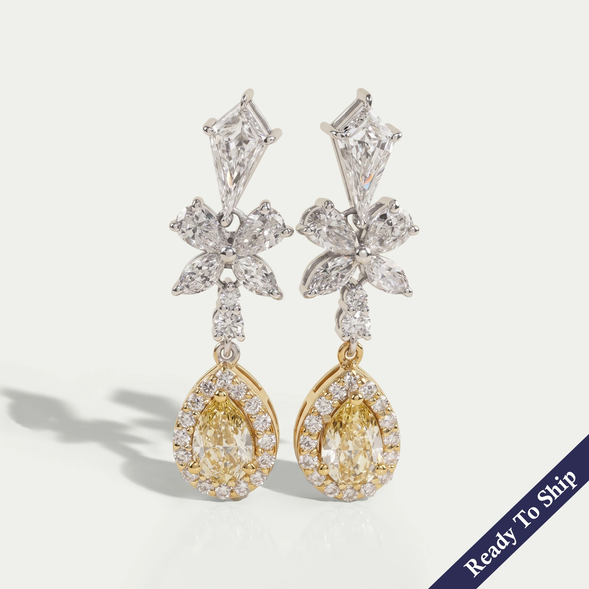 Yellow Pear Lab Diamond Halo Dangle Earrings