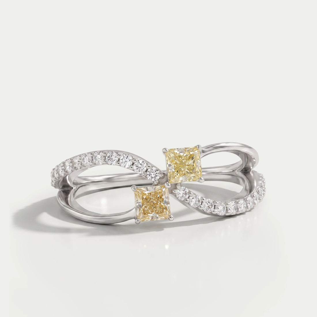 Yellow Princess Cut Bypass Setting Wedding Ring Rings