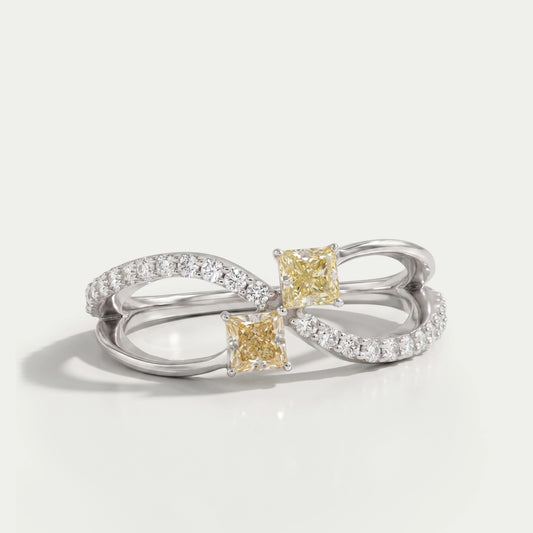 Yellow Princess Cut Bypass Setting Wedding Ring Rings