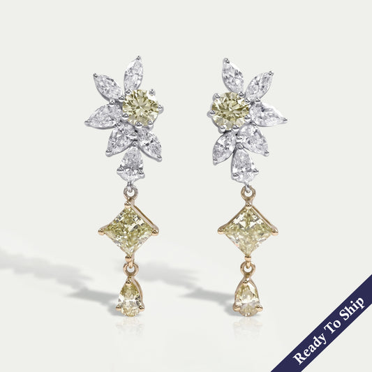Yellow Princess Lab Diamond Floral Drop Earrings