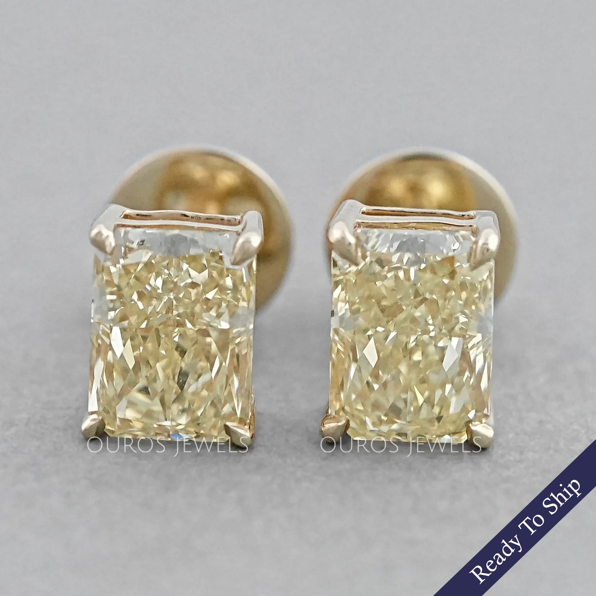 Yellow Radiant Lab Diamond Stud Earrings Earrings