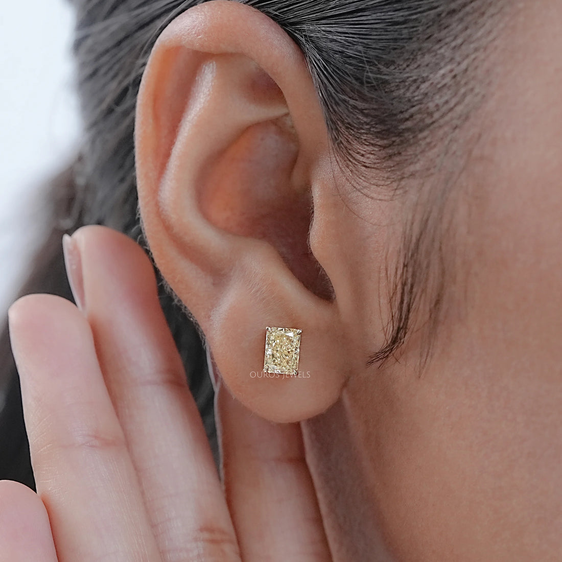 Yellow Radiant Lab Diamond Stud Earrings Earrings
