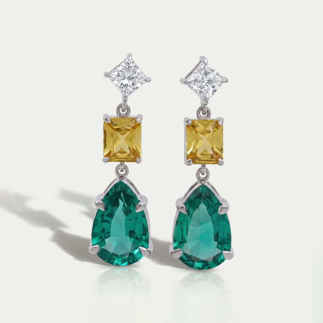 Green Pear And Yellow Radiant Diamond Drop Earrings Earrings