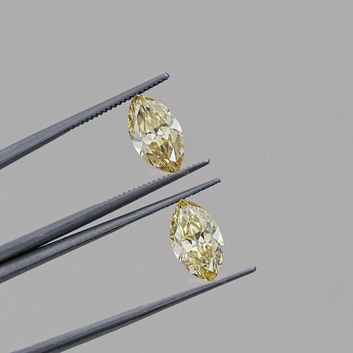 Intense Yellow Old Mine Marquise Cut Lab Diamond Matching Pairs