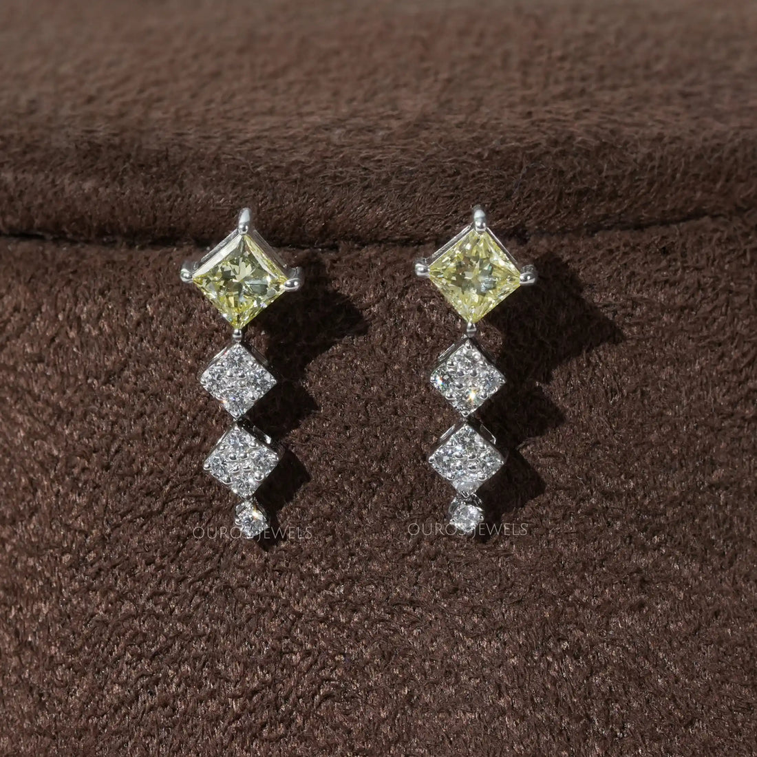 Princess And Round Cut Cluster Diamond Necklace Set Necklaces