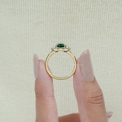 Trilogy Zambian Green Oval Gemstone And Trillion Cut Ring