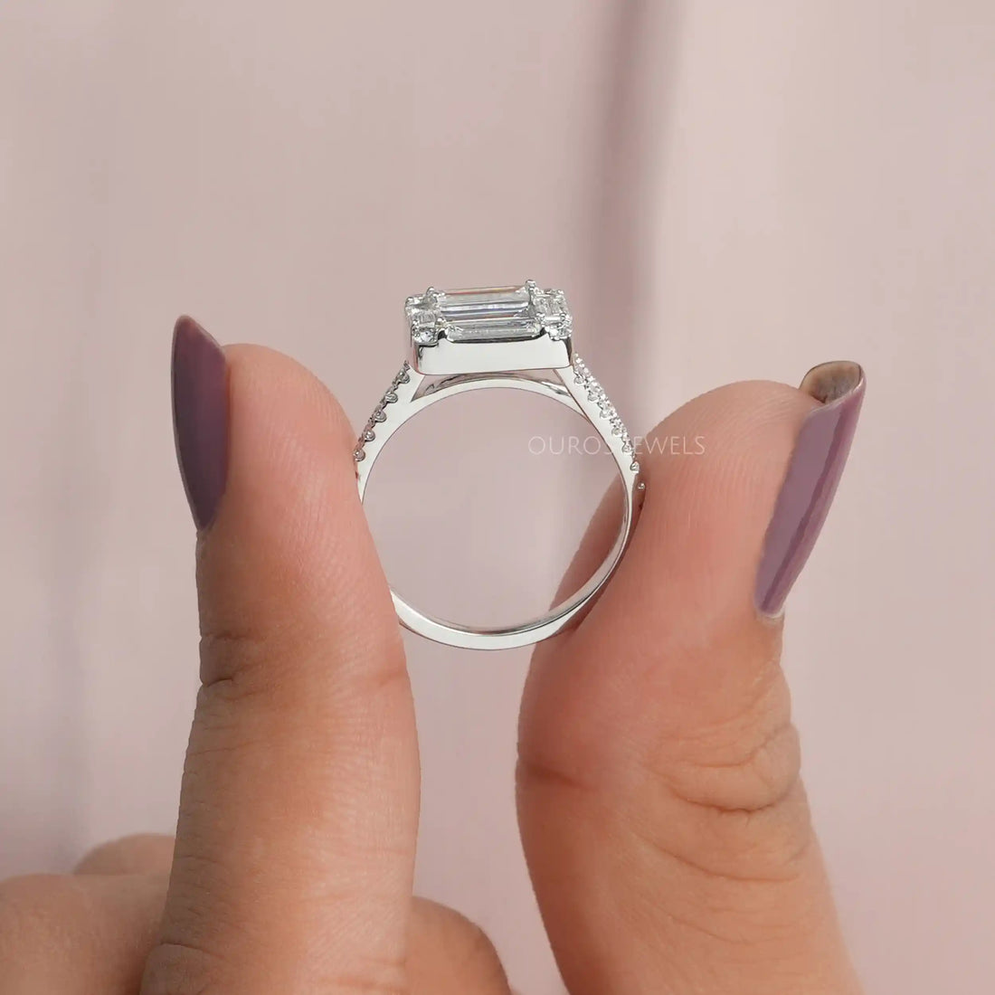 Round and Baguette Cut Lab Grown Diamond Wedding Band