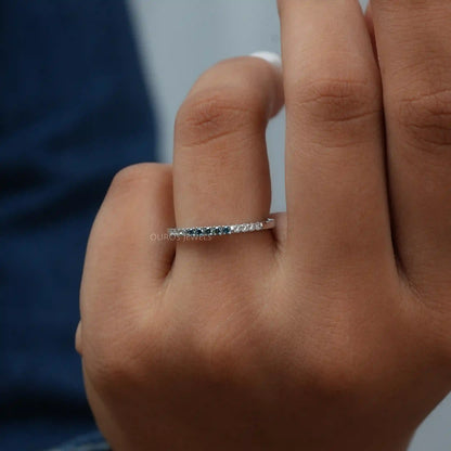 Fancy Round Cut Lab Grown Diamond Stacking Ring Blue_EF 0.10 TCW Rings