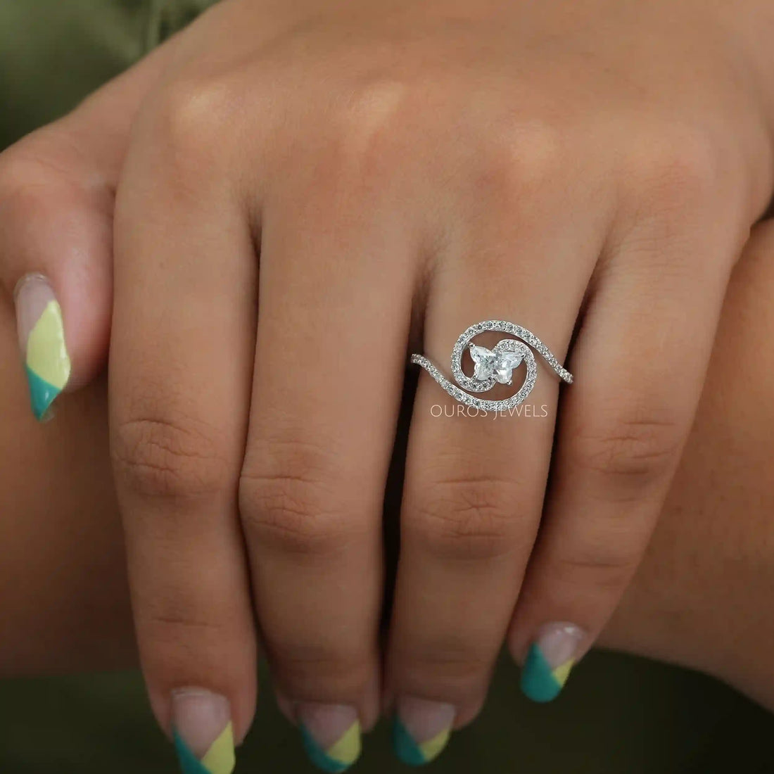 Round Bypass Setting Butterfly Cut Lab Grown Diamond Ring