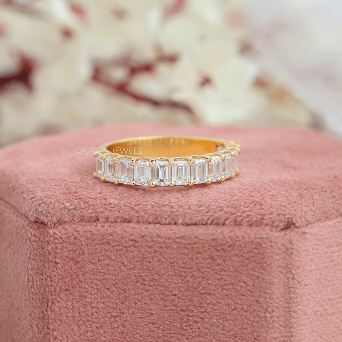 Emerald Cut Lab Grown Diamond Half Eternity Wedding  Band