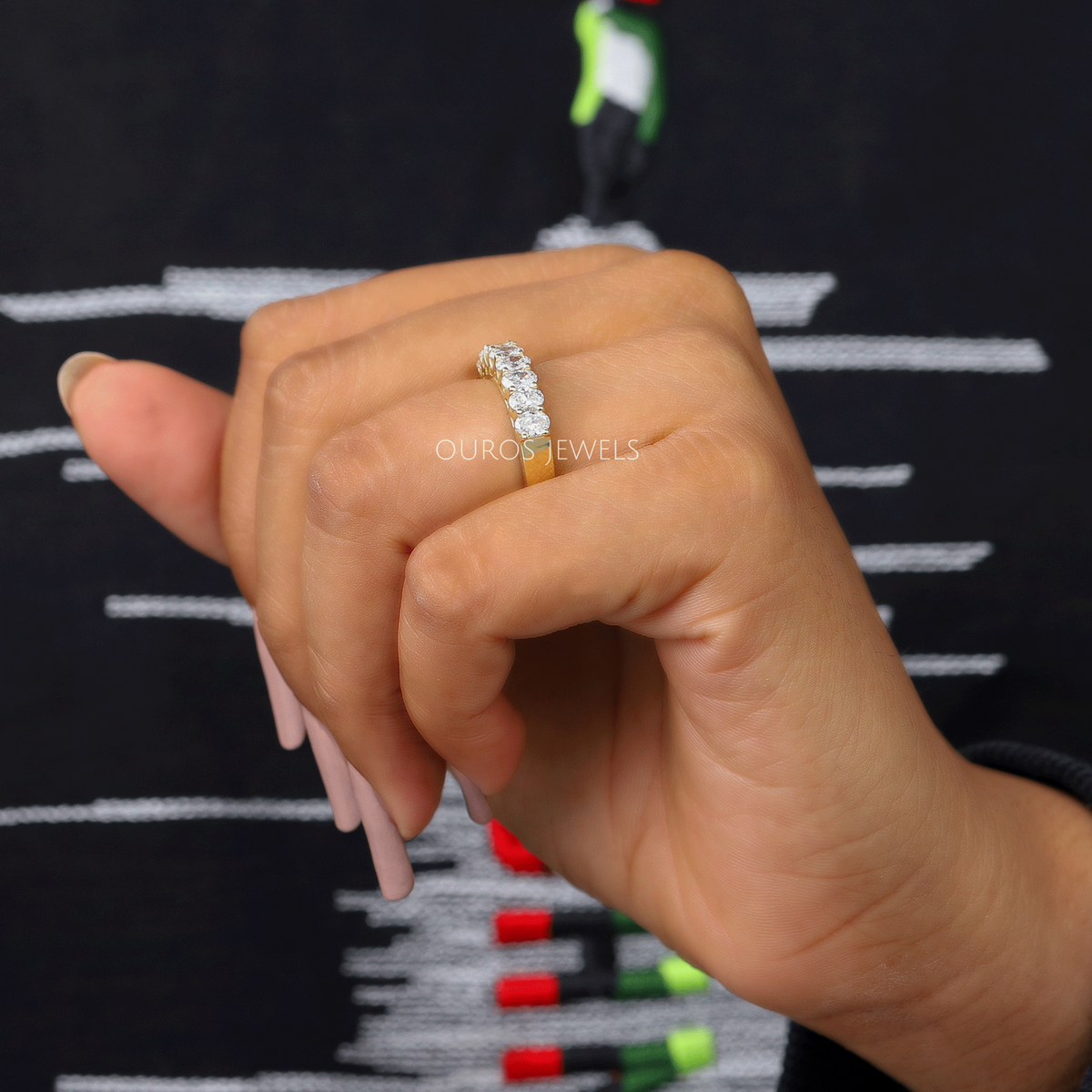 Oval Shape Half Eternity Wedding Band