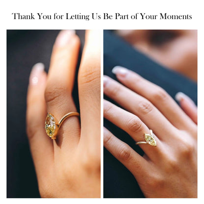 Yellow Old Mine Marquise Lab Grown Diamond Solitaire Ring