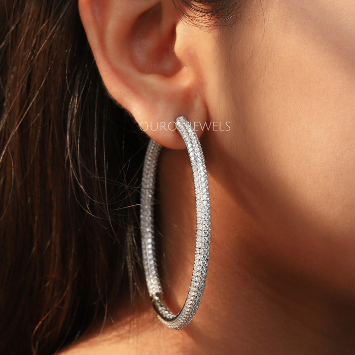 Micro Pave Round Lab Diamond Hoop Earrings