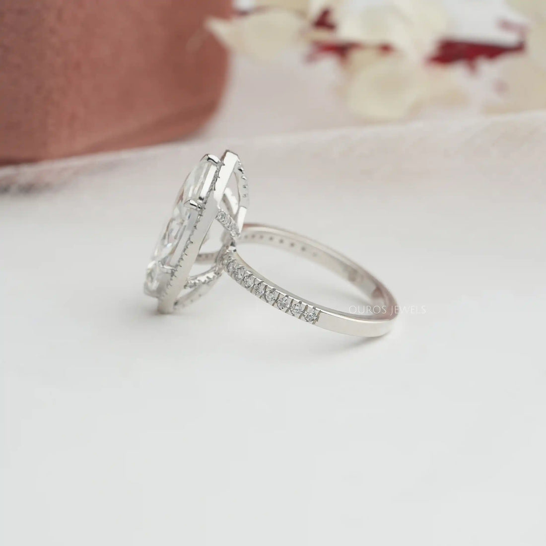 Marquise Cut Halo Lab Grown Diamond Engagement Ring