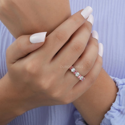 Pink Oval Cut Full Eternity Wedding Band