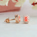side and top view of pink radiant cut lab diamond stud earrings rose gold