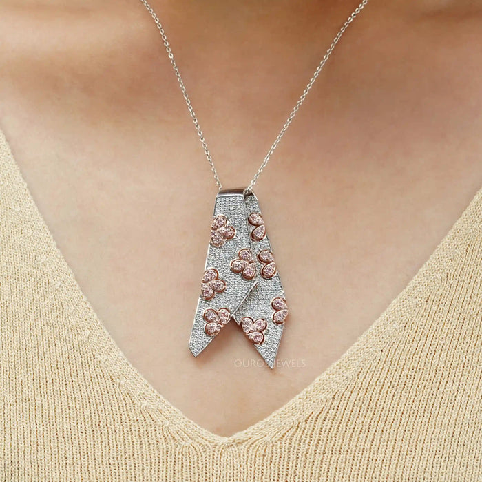 [Pink Round Diamond Tie Pendant]-[Ouros Jewels]